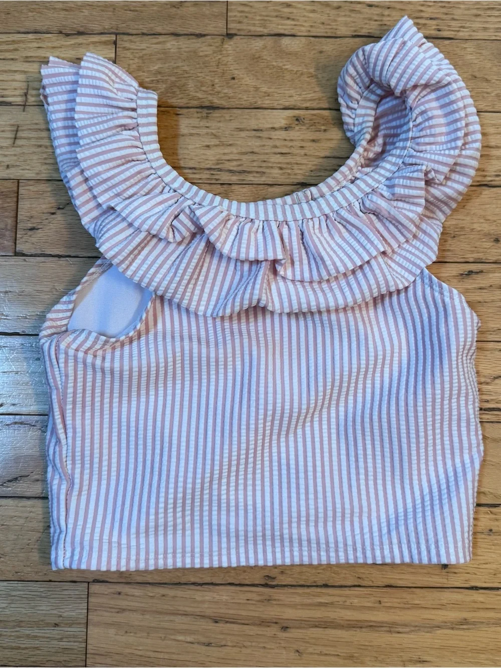 Ruffle Butts Swimsuit Pink Stripe Ruffle Tankini Top with Blue Floral Bottoms 10